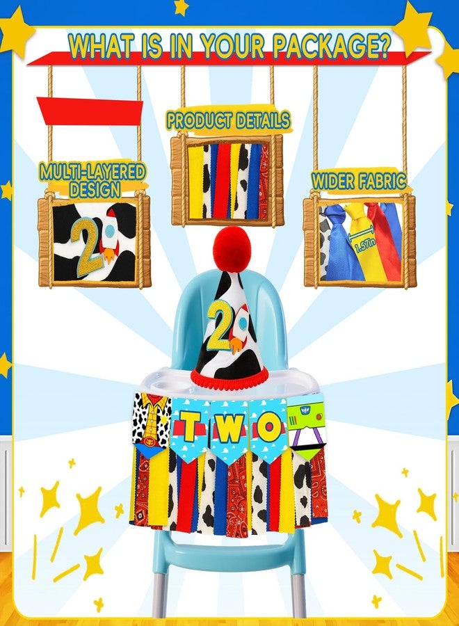 BIGKEOKI Blue Clouds Cartoon Story 2nd Birthday Decor 2 to infinity and Two Beyond Bday Decorations Party Supplies include Tableware Set Balloon Garland Boxes Highchair Banner Crown Backdrop TableCloth Plates - Image 5